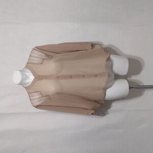 Bebe Sheer Beige Chiffon Lace Trim Dolman Sleeve Blouse Medium Boho Romantic